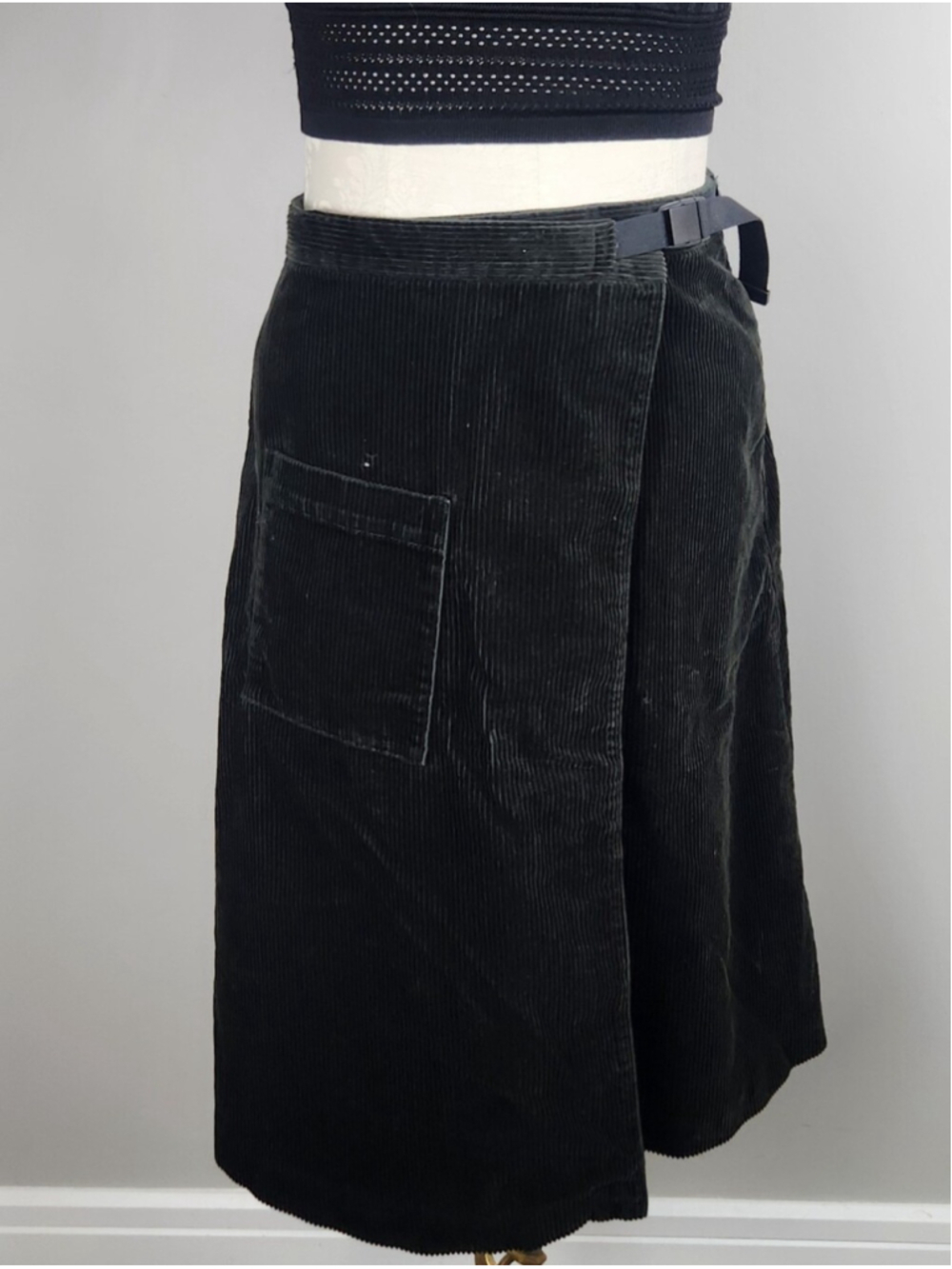 JW Anderson Uniqlo Dark Green Corduroy Wrap Skirt Sz S Dark Academia Fall Skirt - Picture 4 of 15